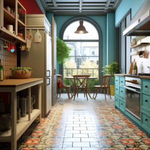 green kitchen beautiful tile floor